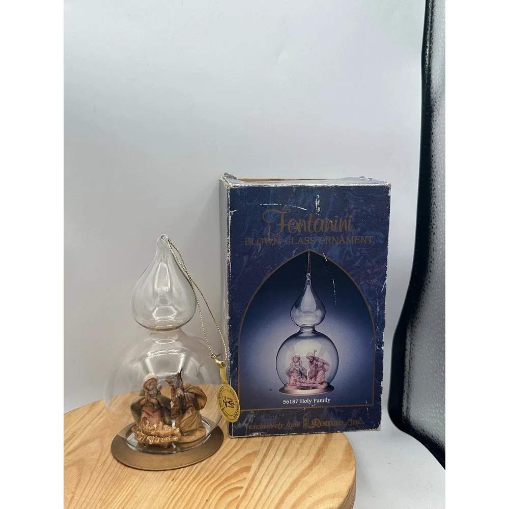Fontanini Christmas Ornament Holy Family Nativity Inside Blown Glass Dome Italy